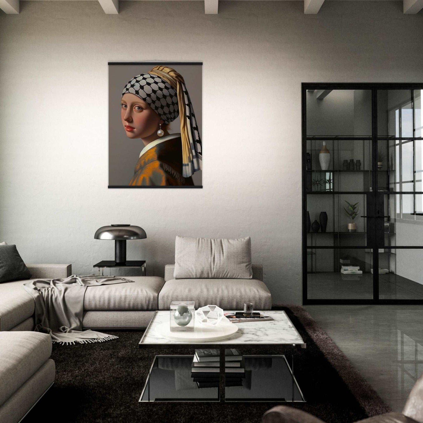 "Girl with a Pearl Earring and a Keffiyeh" - Museum-Quality Poster from the Art for Palestine Collection