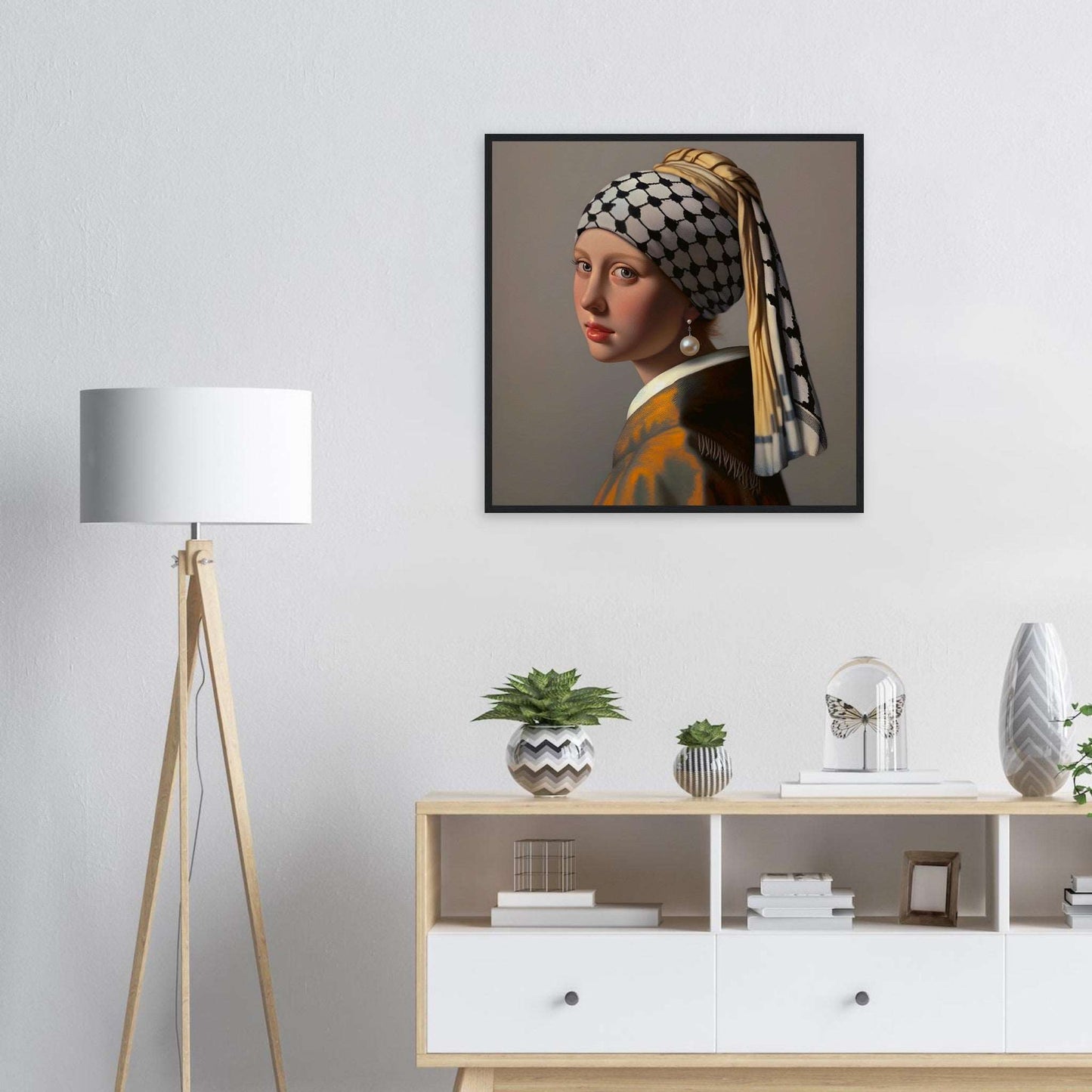 "Girl with a Pearl Earring and a Keffiyeh" - Museum-Quality Poster from the Art for Palestine Collection