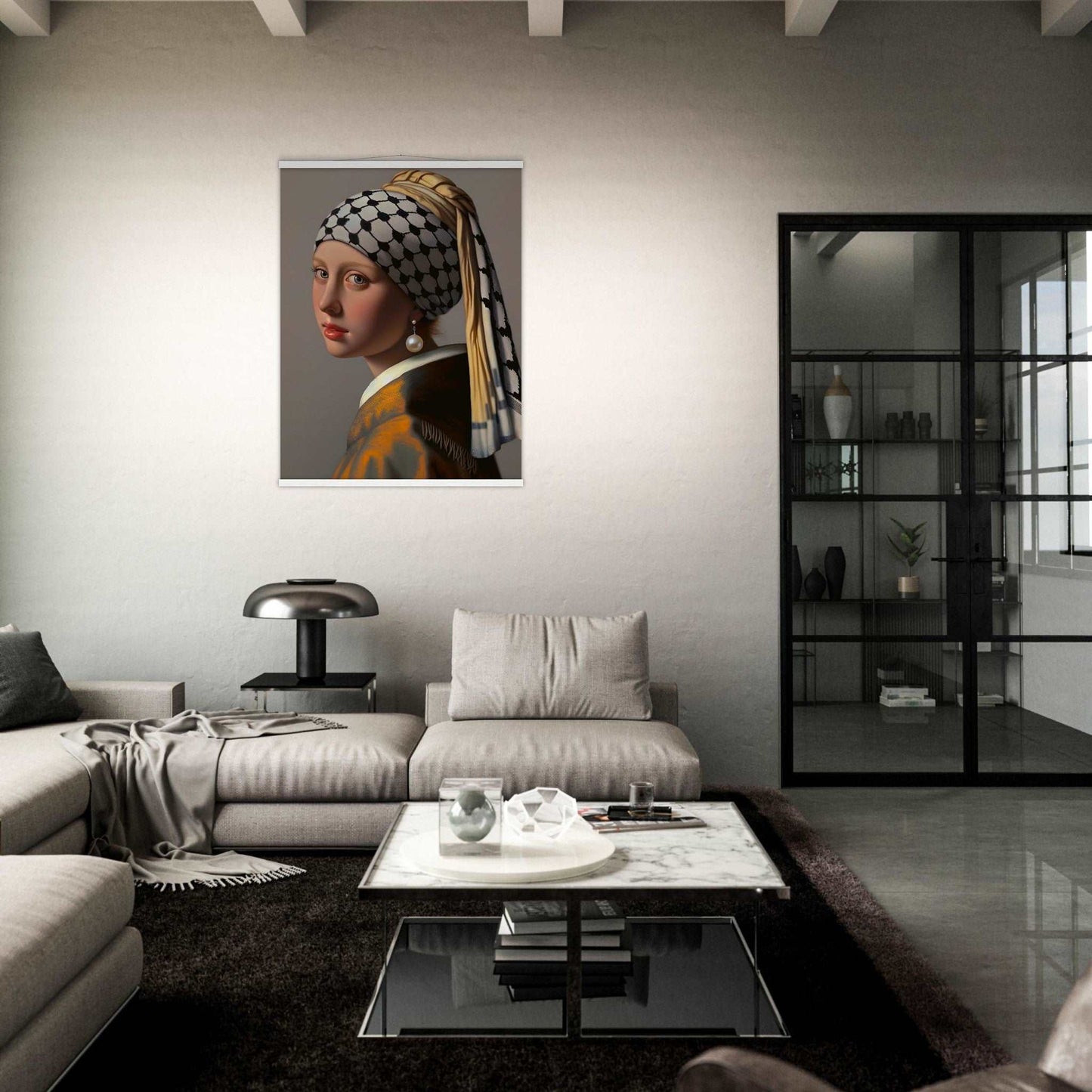 "Girl with a Pearl Earring and a Keffiyeh" - Museum-Quality Poster from the Art for Palestine Collection