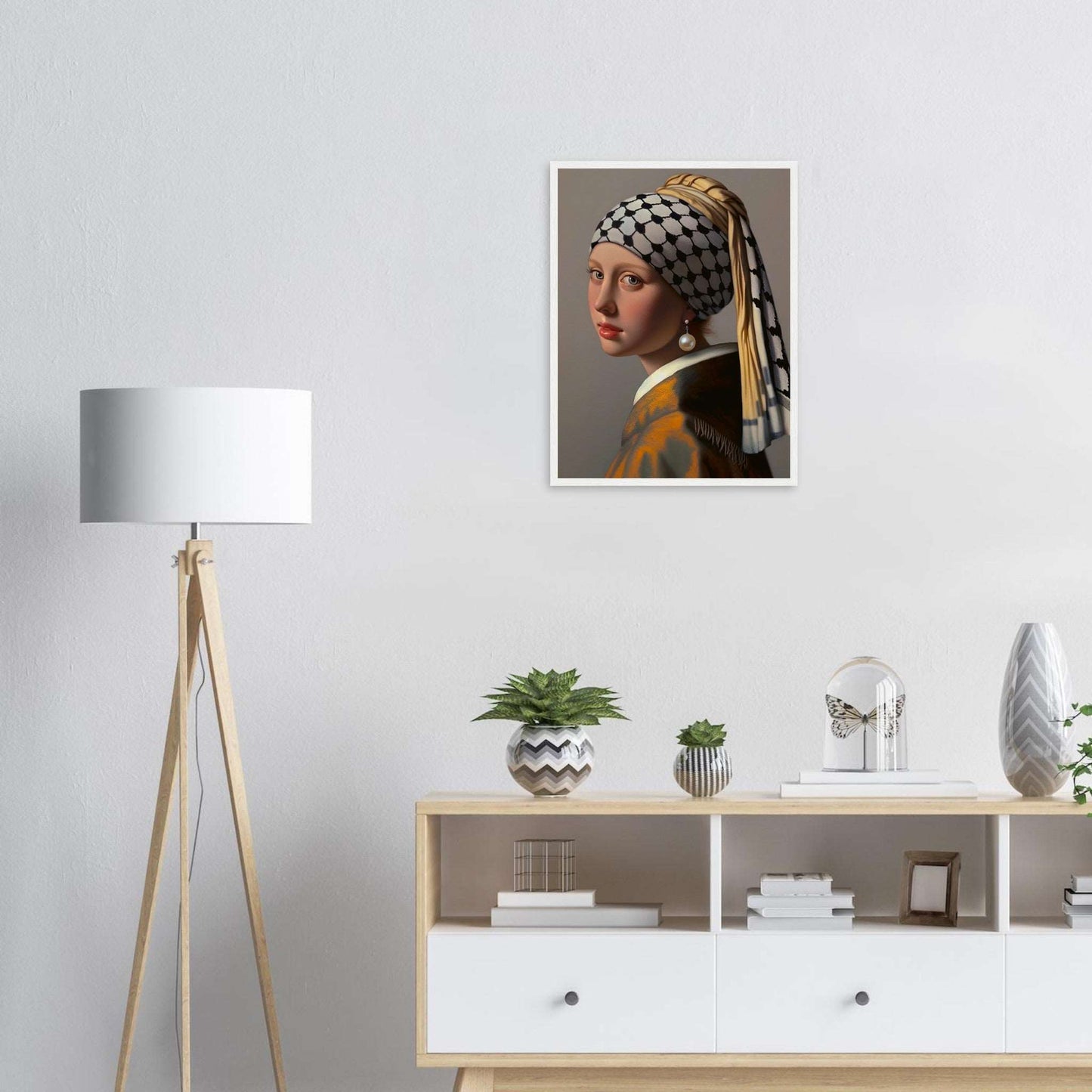 "Girl with a Pearl Earring and a Keffiyeh" - Museum-Quality Poster from the Art for Palestine Collection