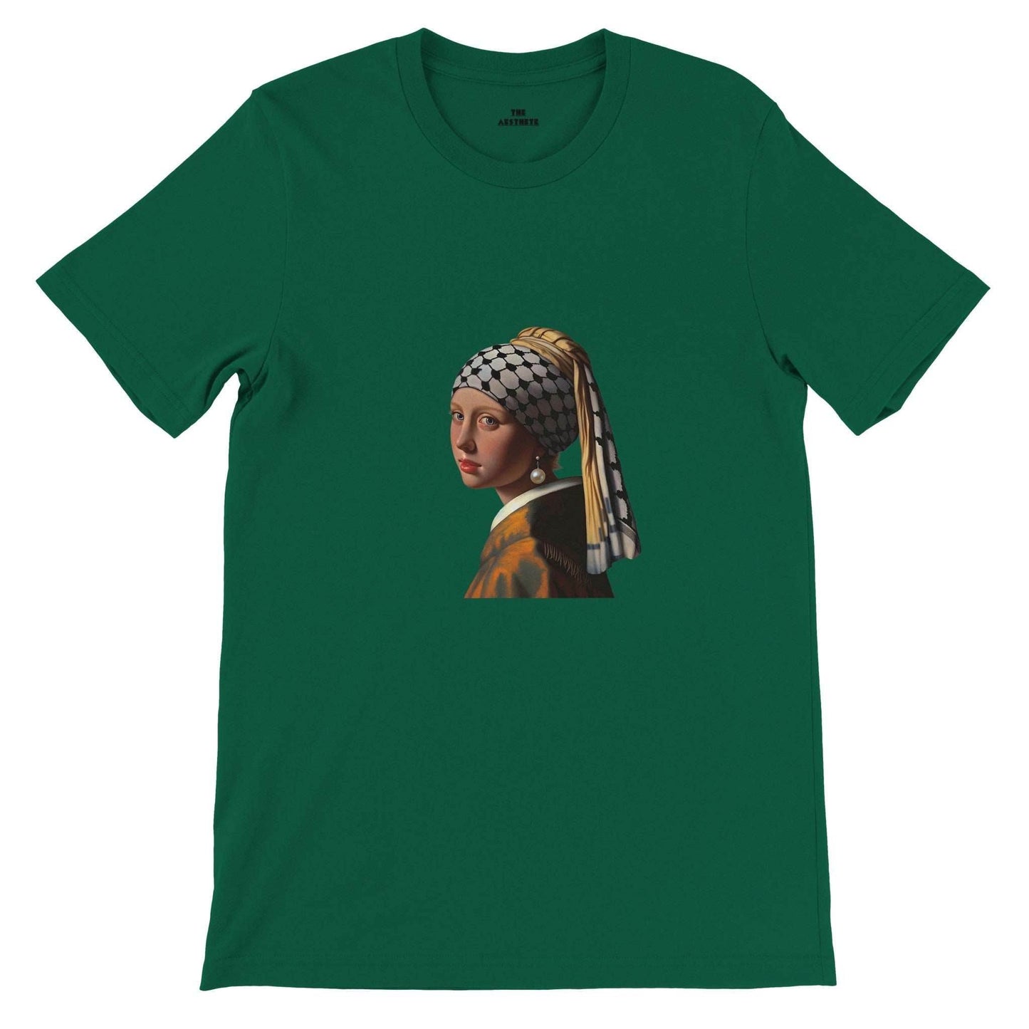 “Girl With a Pearl Earring and a Keffiyeh” T-Shirt, Sweatshirt, and Zipped-Hoodie - Art for Palestine Collection - The Aesthete