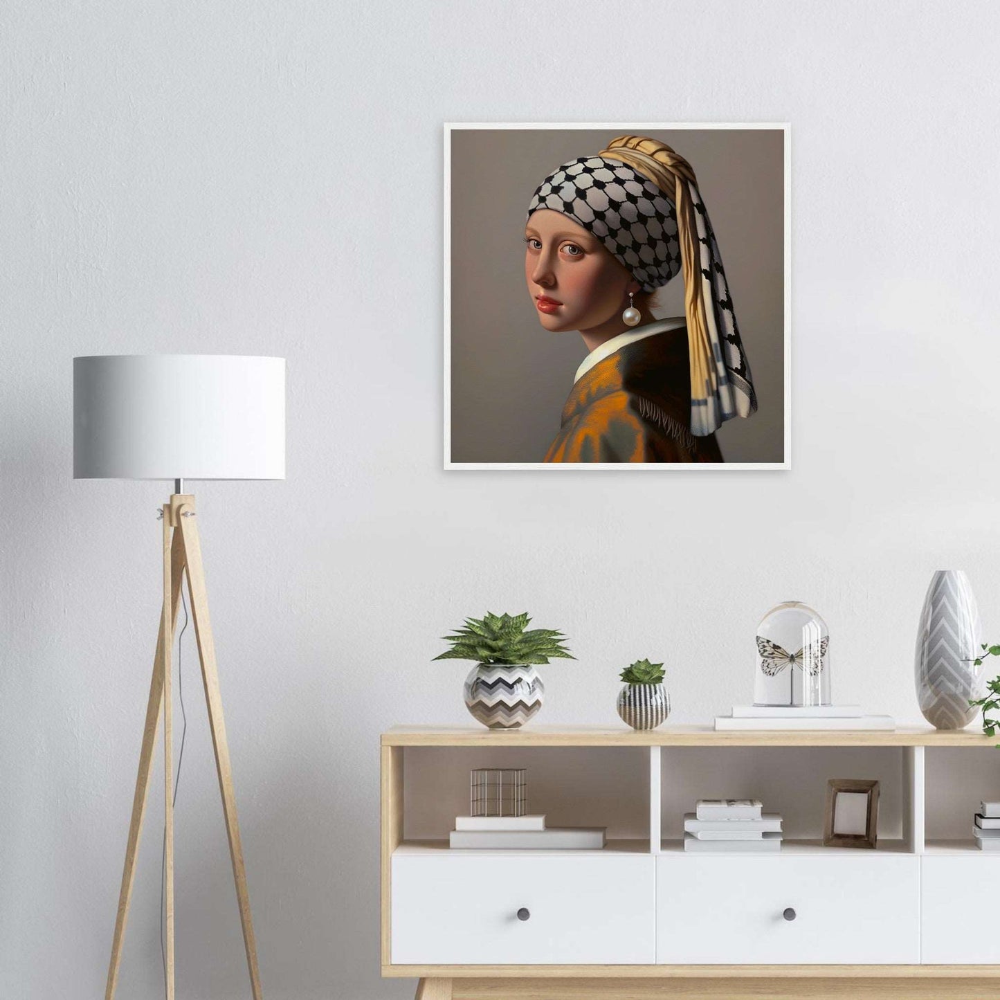 "Girl with a Pearl Earring and a Keffiyeh" - Museum-Quality Poster from the Art for Palestine Collection