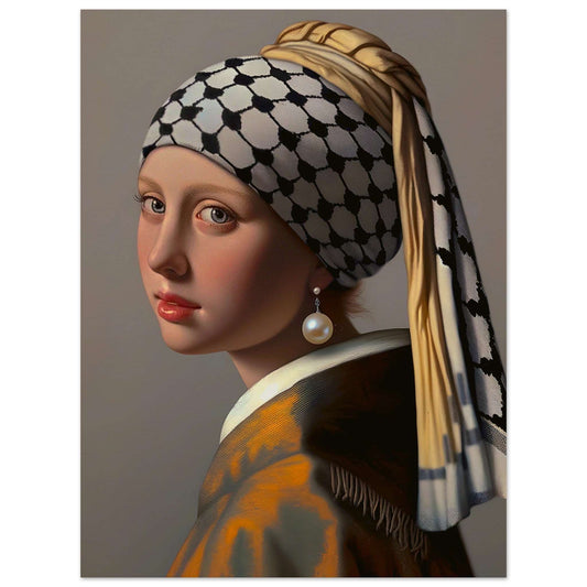 "Girl with a Pearl Earring and a Keffiyeh" - Museum-Quality Poster from the Art for Palestine Collection