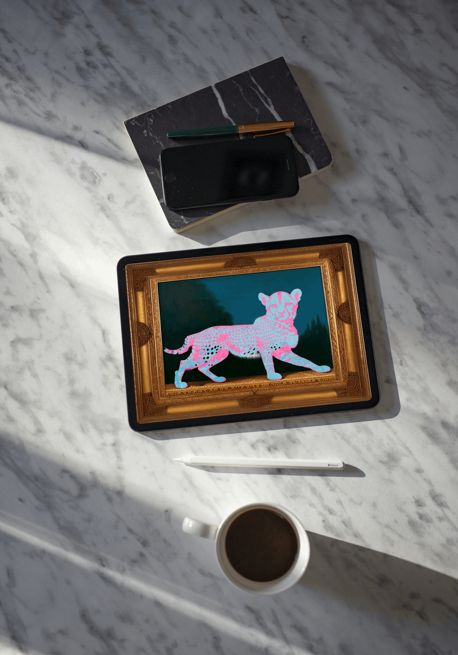 Wild Art - Pink Jaguar, Framed Elegantly